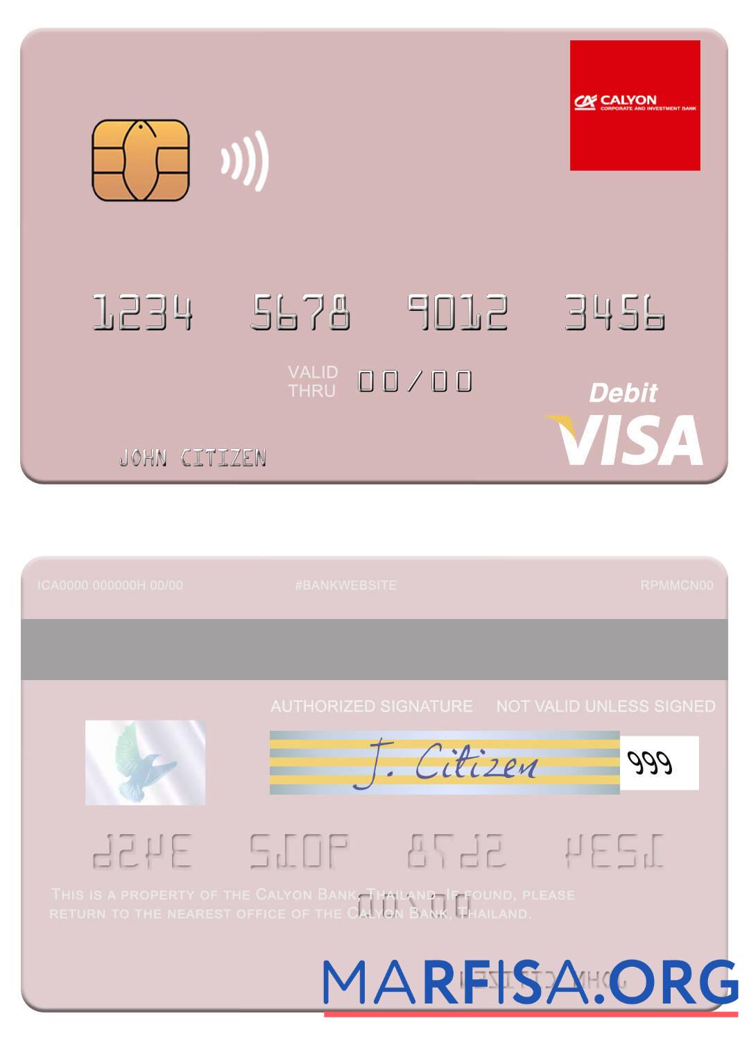 Realistic Thailand Calyon Bank visa debit example